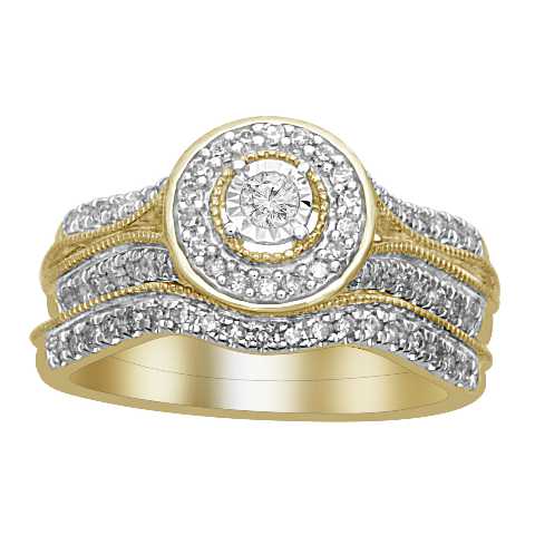 LADIES BRIDAL SET 0.50CT ROUND DIAMOND 10K YELLOW GOLD