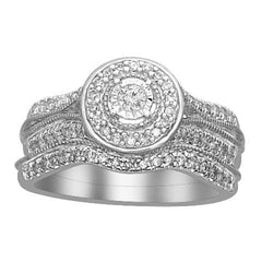 LADIES BRIDAL SET 0.50CT ROUND DIAMOND 10K WHITE GOLD