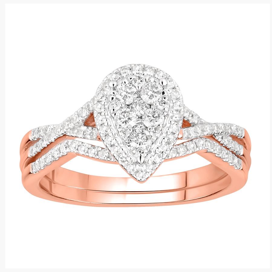 LADIES BRIDAL SET 0.50CT ROUND DIAMOND 10K ROSE GOLD