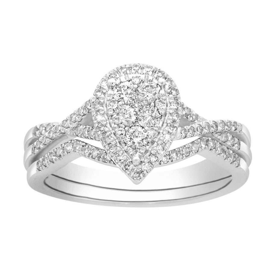 LADIES BRIDAL SET 0.50CT ROUND DIAMOND 10K WHITE GOLD