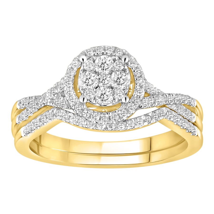 LADIES BRIDAL SET 0.50CT ROUND DIAMOND 10K YELLOW GOLD