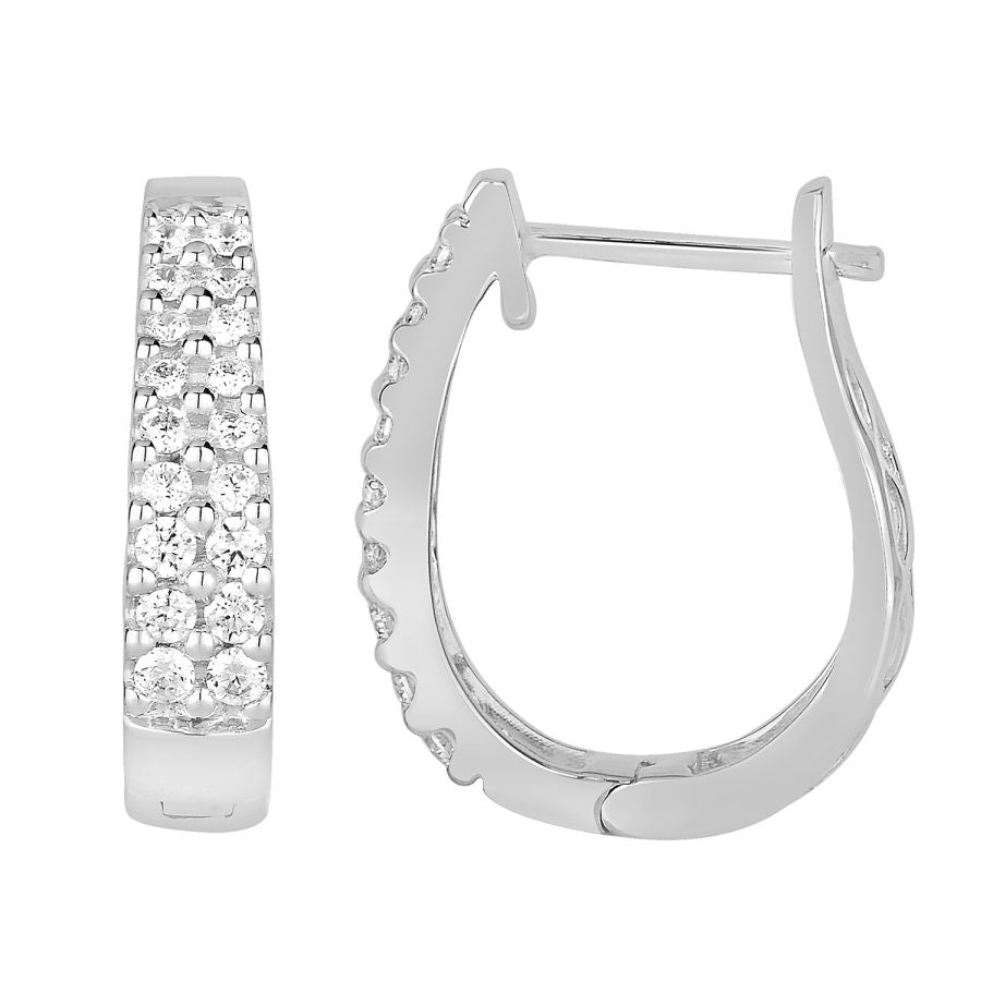 LADIES HOOP EARRINGS 0.50CT ROUND DIAMOND 14K WHITE GOLD (SI QUALITY)