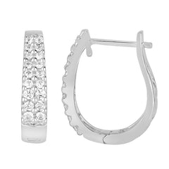 LADIES HOOP EARRINGS 0.50CT ROUND DIAMOND 14K WHITE GOLD (SI QUALITY)