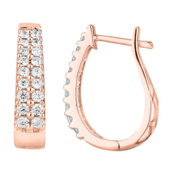 HOOPS EARRINGS 1.00CT ROUND DIAMOND 14K ROSE GOLD