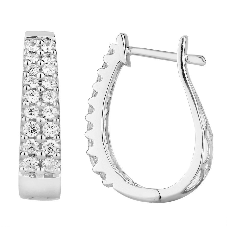 HOOPS EARRINGS 1.00CT ROUND DIAMOND 14K WHITE GOLD