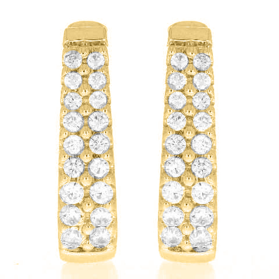 LADIES HOOP EARRINGS 1.50CT ROUND DIAMOND 14K YELLOW GOLD