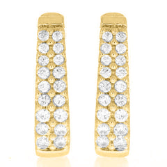 LADIES HOOP EARRINGS 1.50CT ROUND DIAMOND 14K YELLOW GOLD