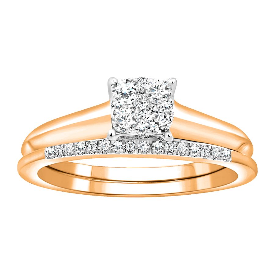 LADIES BRIDAL SET 0.33CT ROUND DIAMOND 10K ROSE GOLD