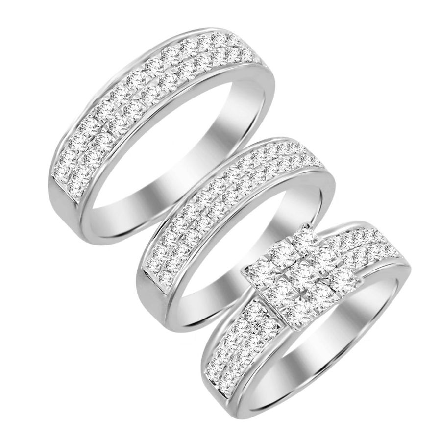 LADIES TRIOS SET 2.00CT ROUND DIAMOND 10K WHITE GOLD