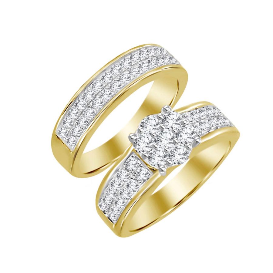 LADIES BRIDAL SET 1.30CT ROUND DIAMOND 10K YELLOW GOLD