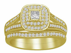 LADIES BRIDAL RING 0.50CT ROUND/PRINCESS DIAMOND 10K YELLOW GOLD