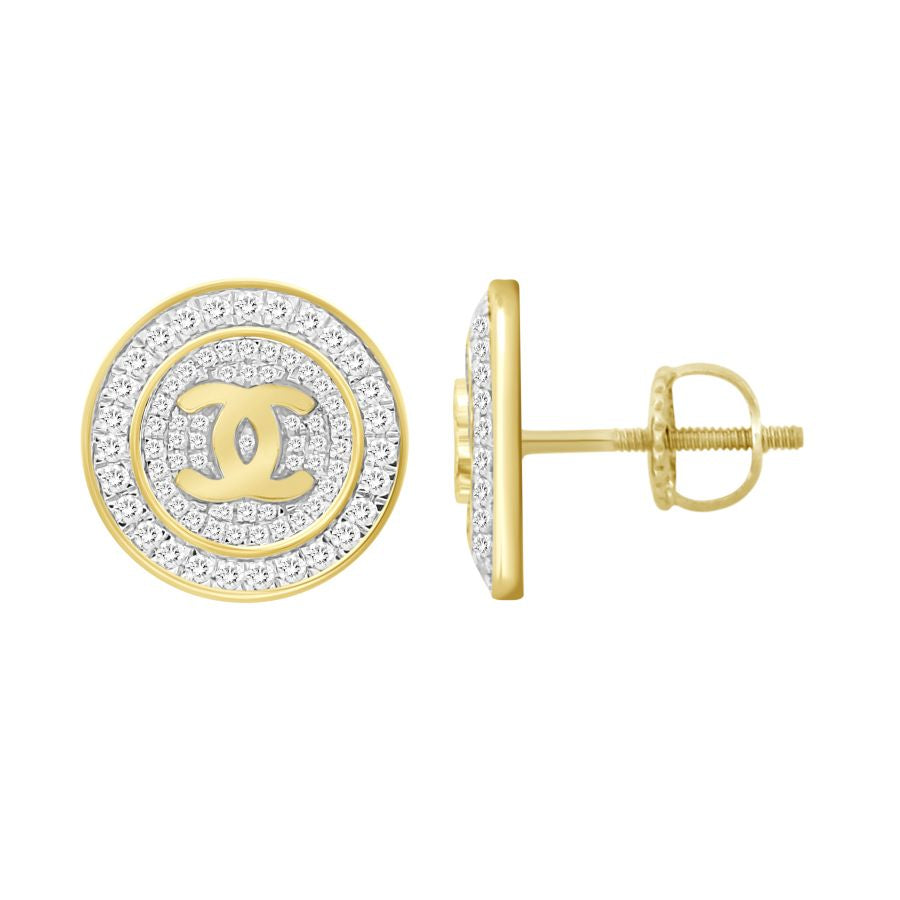 MEN'S STUD EARRINGS 0.90CT ROUND DIAMOND 10K YELLOW GOLD