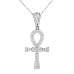 MEN'S CROSS PENDANT 0.30CT ROUND DIAMOND 10K WHITE GOLD