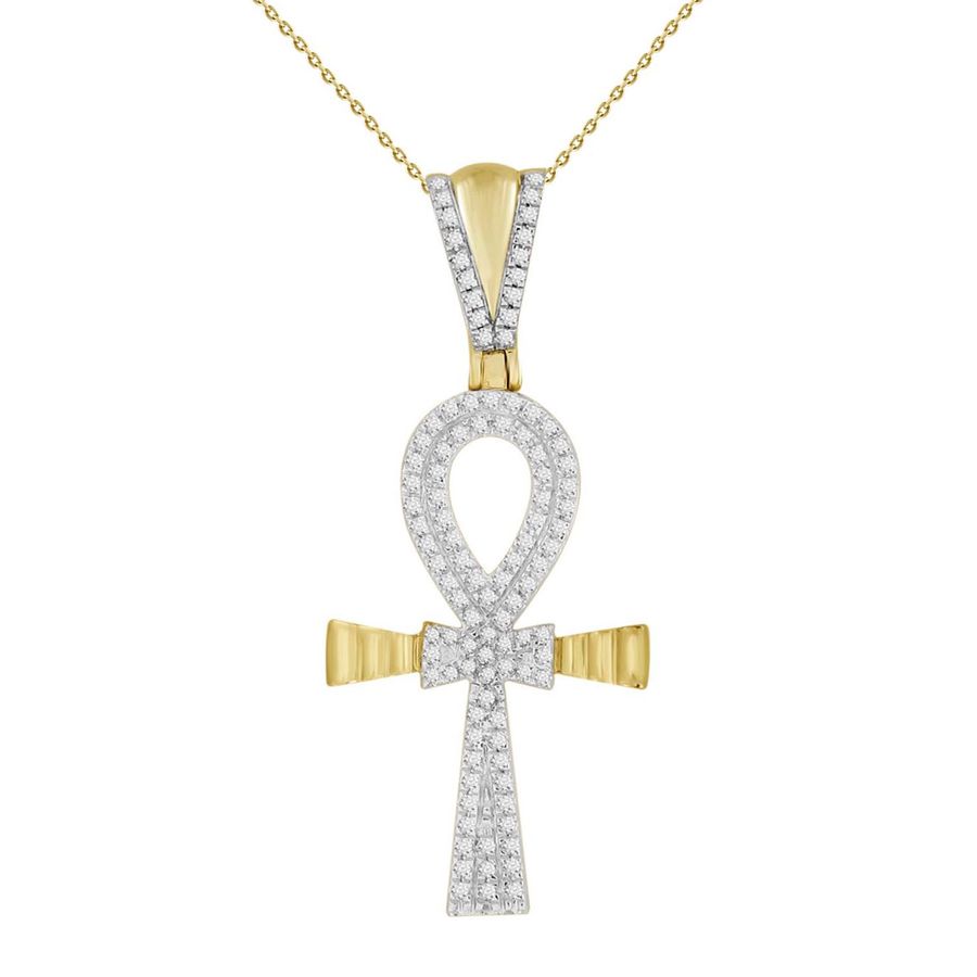 MEN'S CROSS PENDANT 0.30CT ROUND DIAMOND 10K YELLOW GOLD