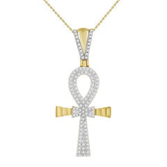 MEN'S CROSS PENDANT 0.30CT ROUND DIAMOND 10K YELLOW GOLD