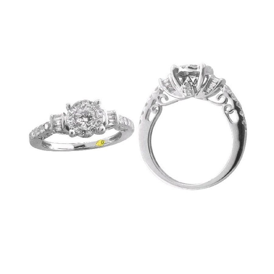 LADIES BRIDAL SET 1.50CT ROUND/BAGUETTE DIAMOND 14K WHITE GOLD