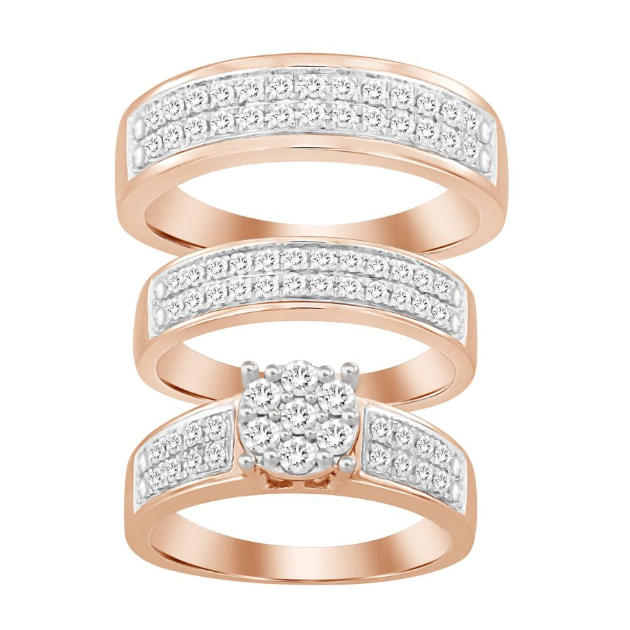 LADIES TRIOS SET 1.00CT ROUND DIAMOND 10K ROSE GOLD