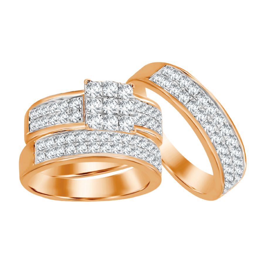 LADIES TRIOS SET 1.00CT ROUND DIAMOND 10K ROSE GOLD