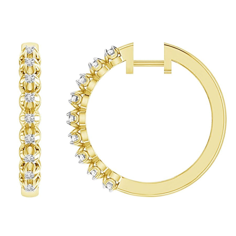 LADIES HOOP EARRINGS 0.25CT ROUND DIAMOND 10K YELLOW GOLD