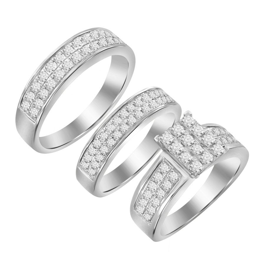 LADIES TRIOS SET 2.00CT ROUND DIAMOND 10K WHITE GOLD