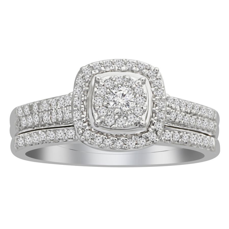 LADIES BRIDAL SET 0.33CT ROUND DIAMOND 10K WHITE GOLD