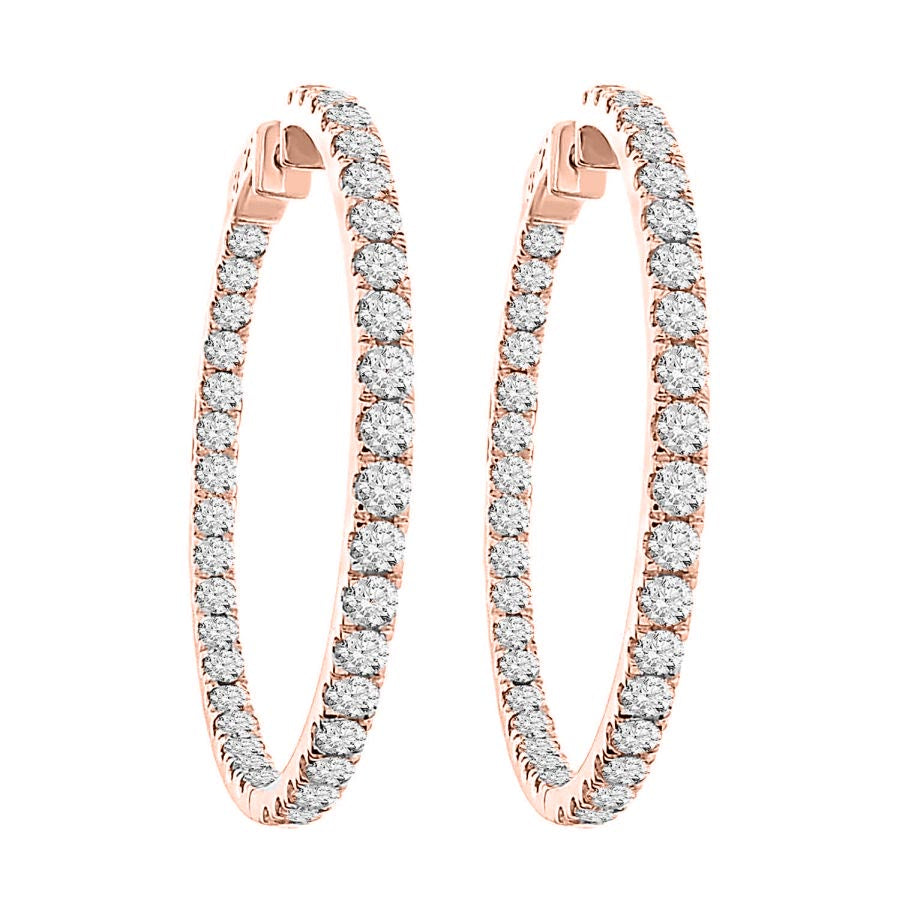 LADIES HOOP EARRINGS 5.00CT ROUND DIAMOND 14K ROSE GOLD