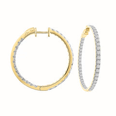 LADIES HOOP EARRINGS 10.00CT ROUND DIAMOND 14K YELLOW GOLD