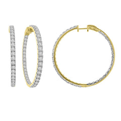 LADIES HOOP EARRINGS 7.00CT ROUND DIAMOND 14K YELLOW GOLD