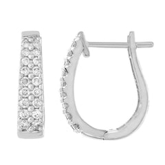 LADIES HOOP EARRINGS 0.50CT ROUND DIAMOND 10K WHITE GOLD