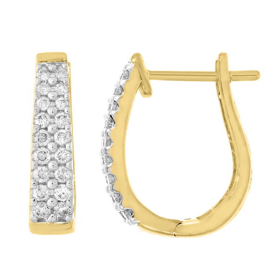 LADIES HOOP EARRINGS 0.50CT ROUND DIAMOND 10K YELLOW GOLD