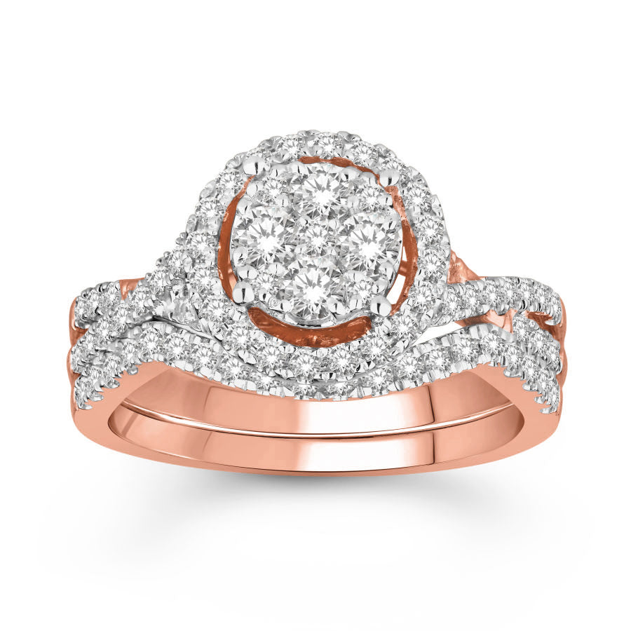 LADIES BRIDAL SET 1.00CT ROUND DIAMOND 14K ROSE GOLD