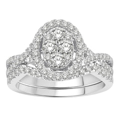 LADIES BRIDAL SET 1.00CT ROUND DIAMOND 14K WHITE GOLD