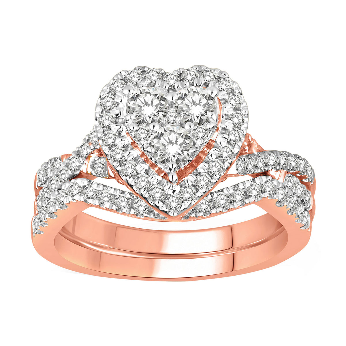 LADIES BRIDAL SET 1.00CT ROUND DIAMOND 14K ROSE GOLD