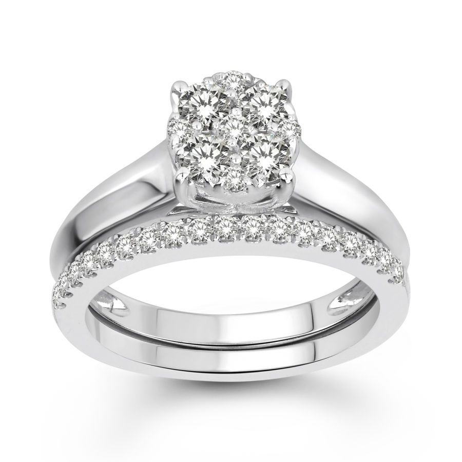 LADIES BRIDAL SET 0.75CT ROUND DIAMOND 14K WHITE GOLD