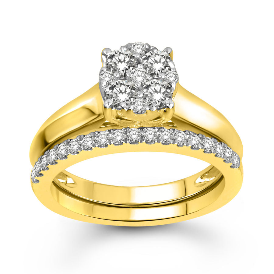 LADIES BRIDAL SET 0.75CT ROUND DIAMOND 14K YELLOW GOLD