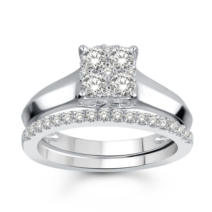 LADIES BRIDAL SET 0.75CT ROUND DIAMOND 14K WHITE GOLD