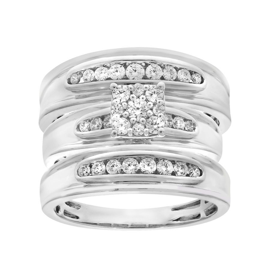 LADIES TRIOS SET 0.75CT ROUND DIAMOND 10K WHITE GOLD