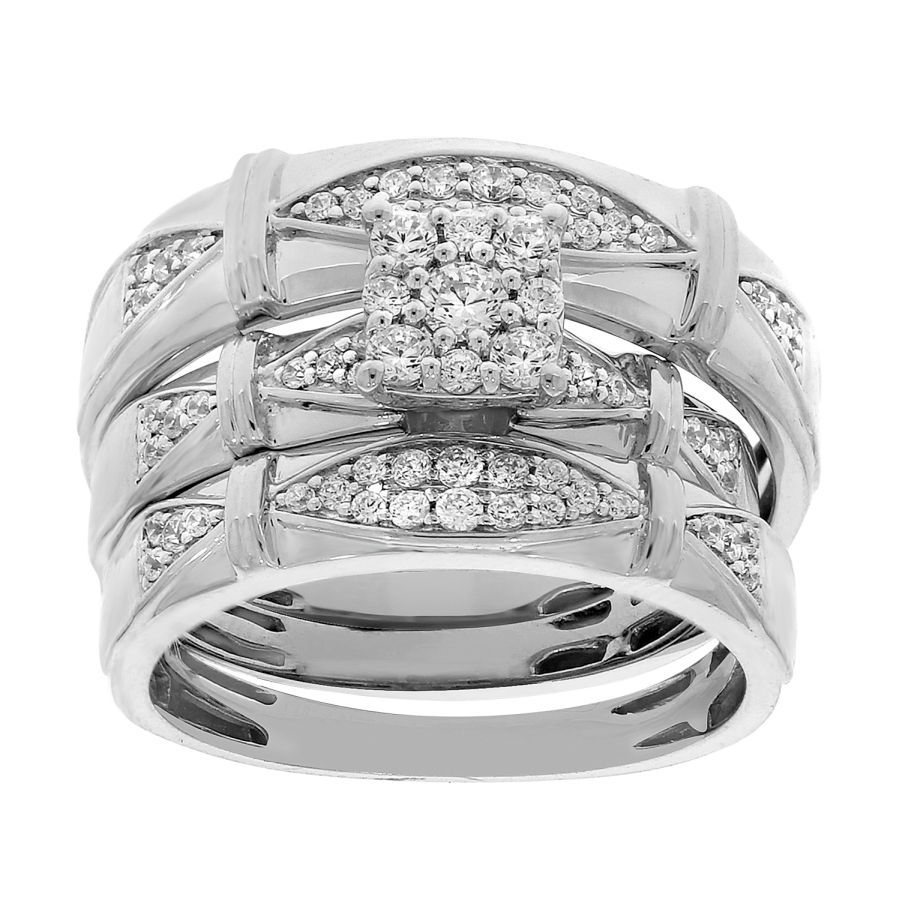 LADIES TRIOS RING 0.65CT ROUND DIAMOND 10K WHITE GOLD