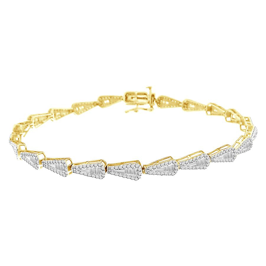 LADIES BRACELET 1.00CT ROUND/BAGUETTE DIAMOND 10K YELLOW GOLD