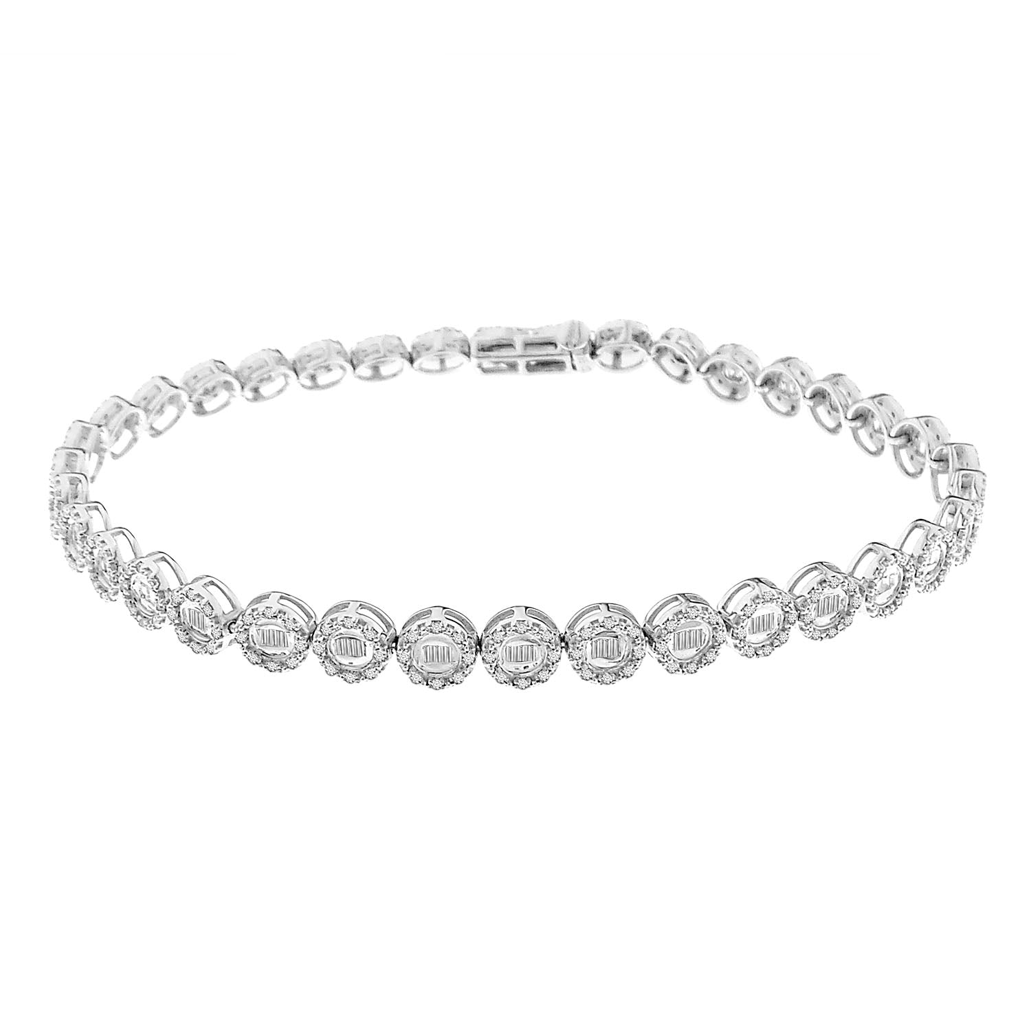 LADIES BRACELET 1.00CT ROUND/BAGUETTE DIAMOND 10K WHITE GOLD