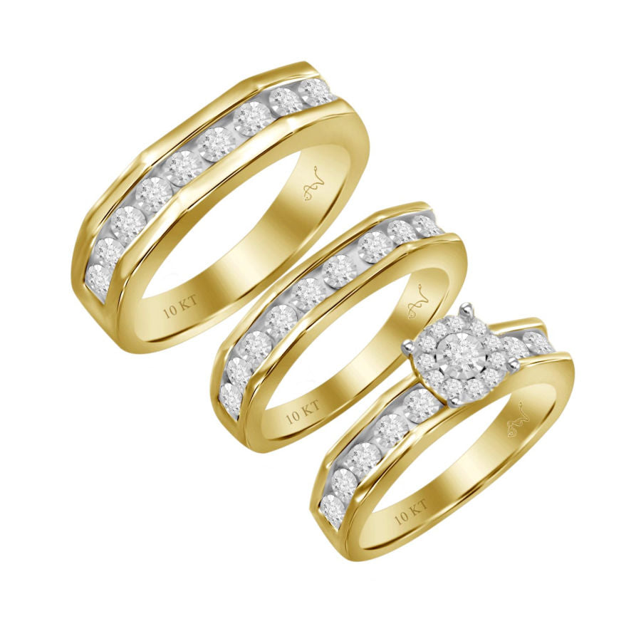 LADIES TRIOS SET RING 0.33CT ROUND DIAMOND 10K YELLOW GOLD