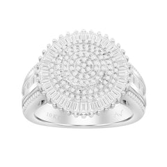 LADIES RING 1.00CT ROUND/BAGUETTE DIAMOND 10K WHITE GOLD