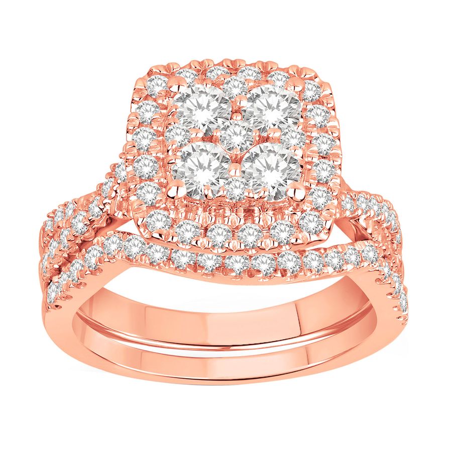 LADIES BRIDAL SET 1.50CT ROUND DIAMOND 14K ROSE GOLD