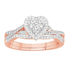 LADIES BRIDAL SET 0.50CT ROUND DIAMOND 14K ROSE GOLD