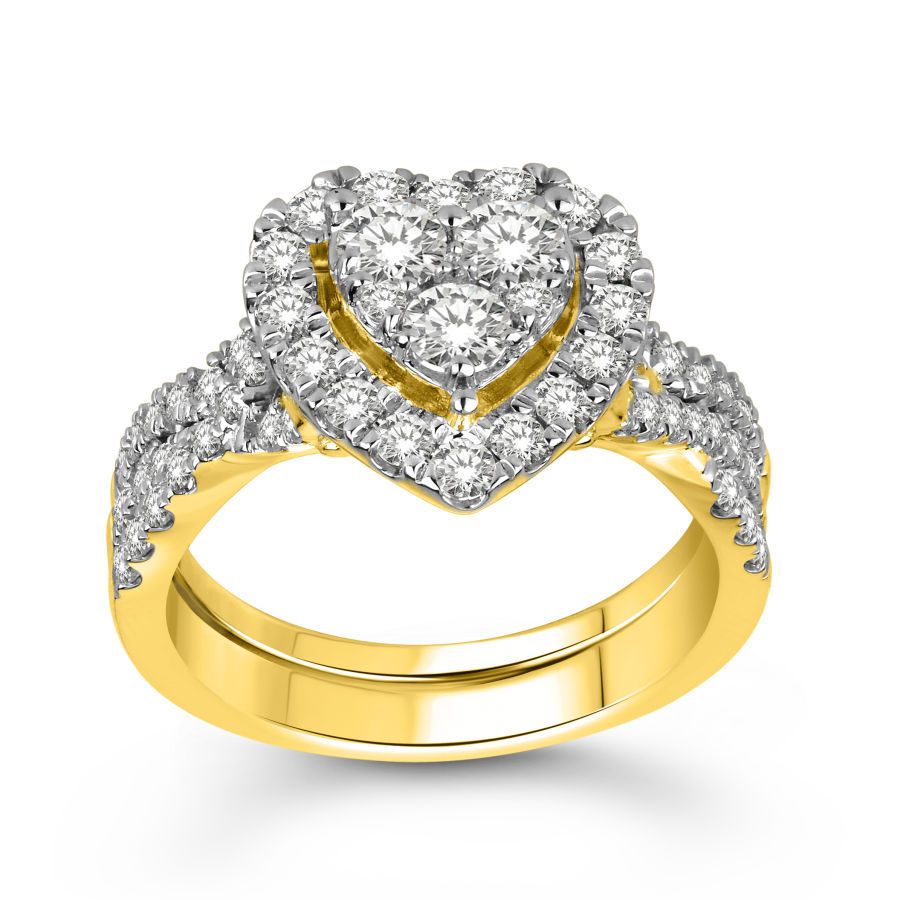 LADIES BRIDAL SET 1.50CT ROUND DIAMOND 14K YELLOW GOLD