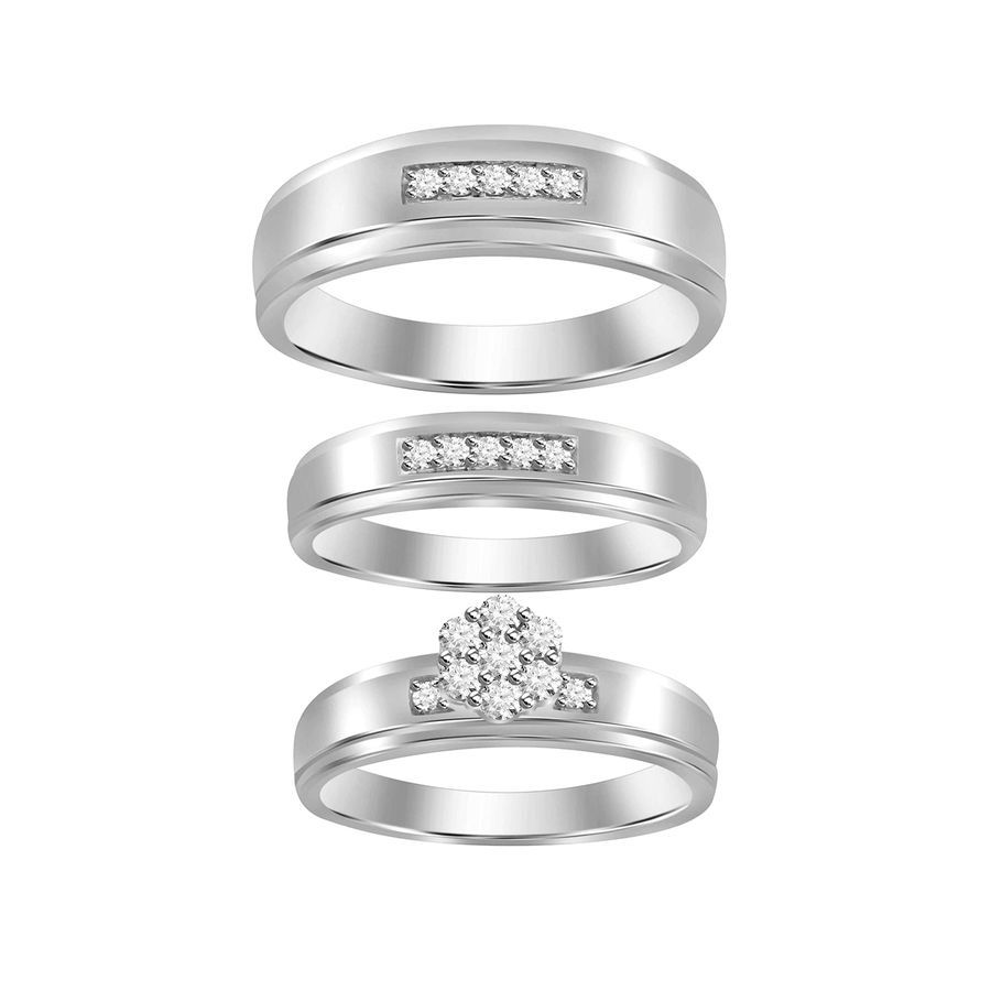 LADIES TRIOS SET RING 0.30CT ROUND DIAMOND 10K WHITE GOLD