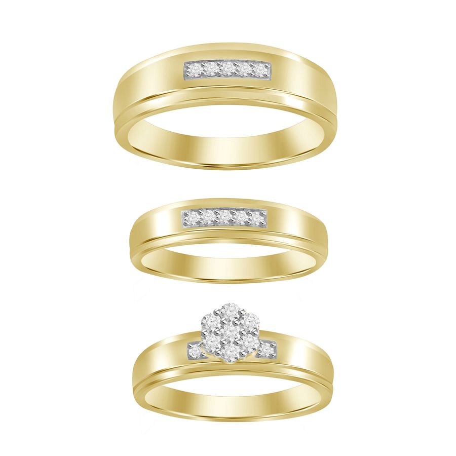 LADIES TRIOS SET RING 0.30CT ROUND DIAMOND 10K YELLOW GOLD