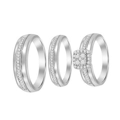 LADIES TRIOS SET RING 0.50CT ROUND DIAMOND 10K WHITE GOLD