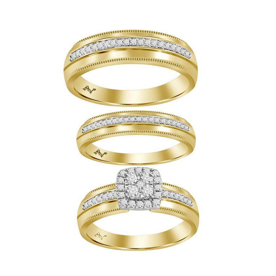 LADIES TRIO SET 0.50CT ROUND DIAMOND 10K YELLOW GOLD