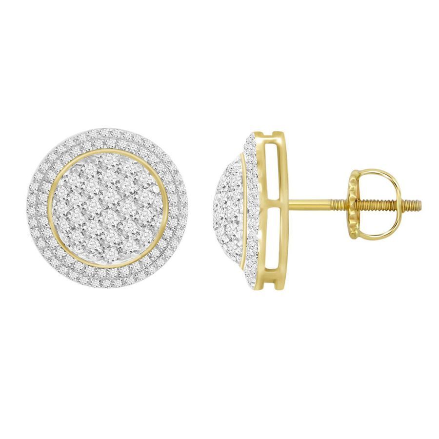 MEN'S STUD EARRINGS 1.50CT ROUND DIAMOND 10K YELLOW GOLD